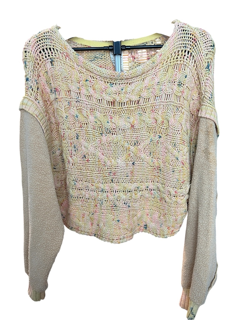Free People Yellow Multicolor Cable Knit Pullover Sweater - XS